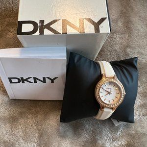 Donna Karan Women's Glitz White Dial, White/Cream Silicone Band NY8220 NWT